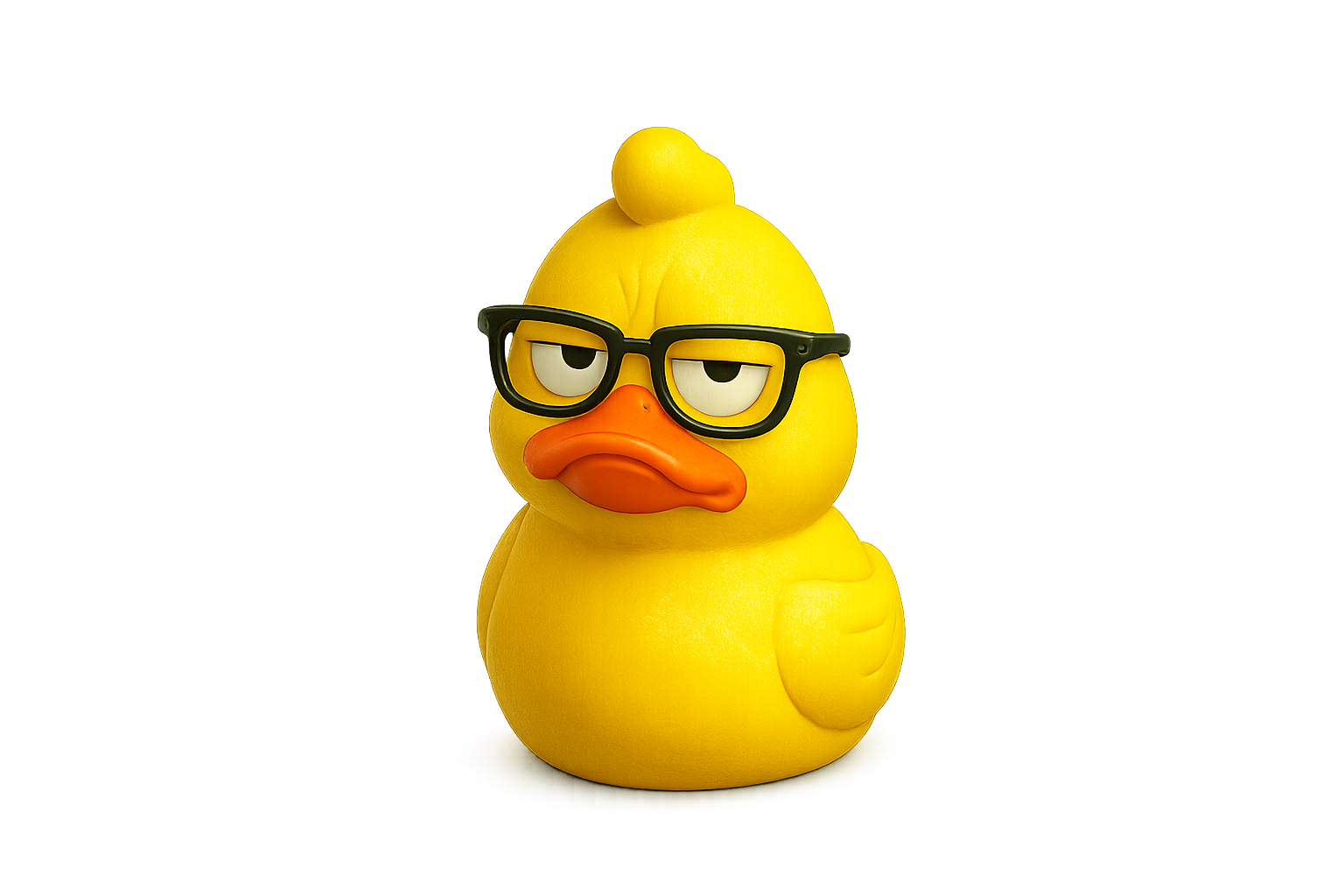 A skeptical yellow duck wearing glasses